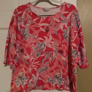 CJ Banks Pink and White Floral Blouse